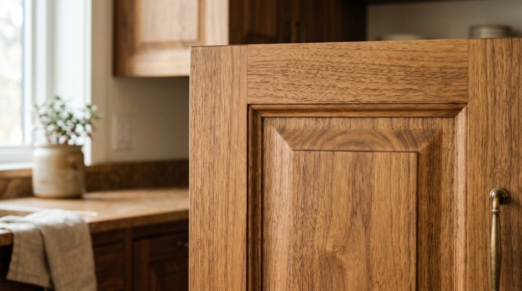 Close-up detail shot of handcrafted frame kitchen cabinet do