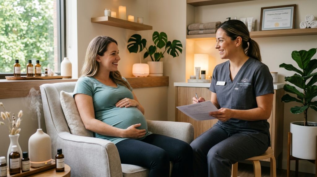Serene stock photo of a pregnant woman in the second or thir