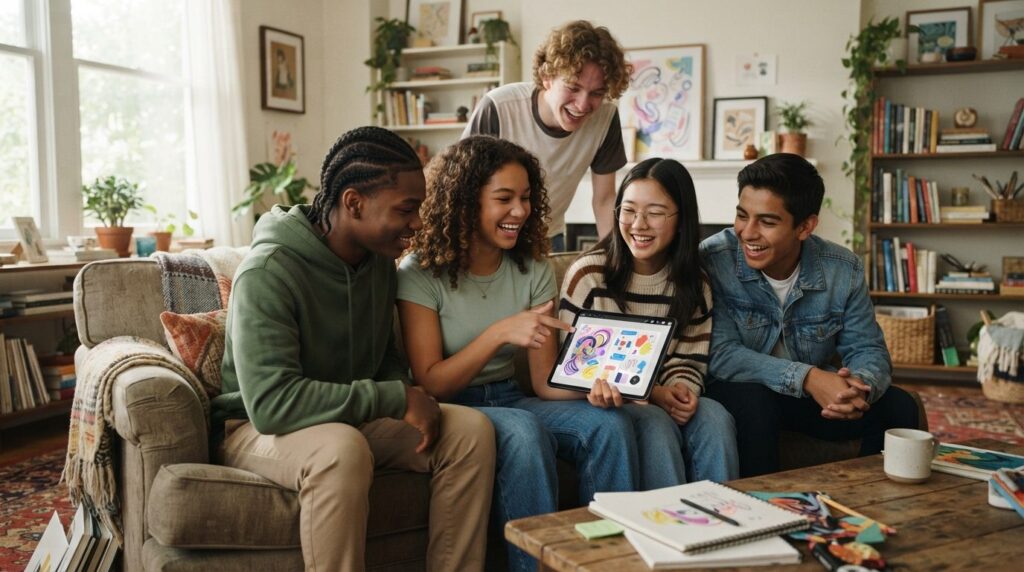 Professional stock photo of a diverse group of teenagers in 
