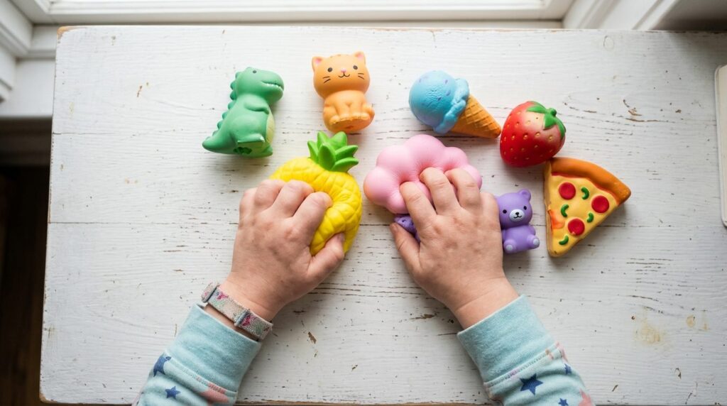Close-up overhead shot of a childs hands squeezing and play